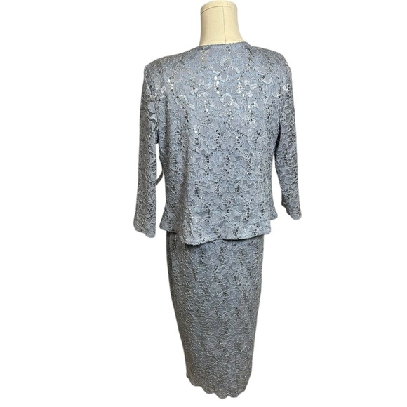 Alex Evenings Sequined Lace Sheath Dress + Jacket Hydrangea Blue NWT 2PC Sz 8 - Picture 3 of 16